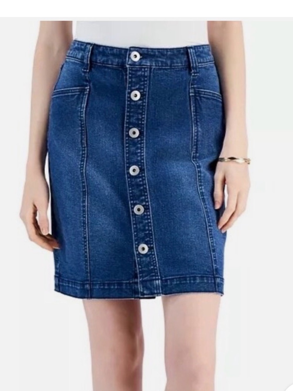 Style & Co. Blue Button-Front Denim Midi Skirt